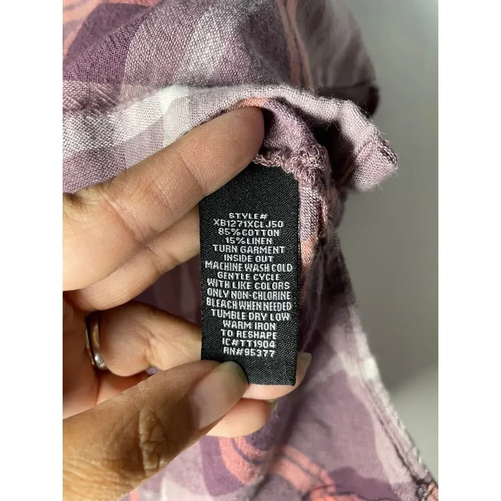 Sanctuary Plaid Short Sleeve Button Up Shirt Womens Size S Purple Pink Linen - Picture 4 of 7